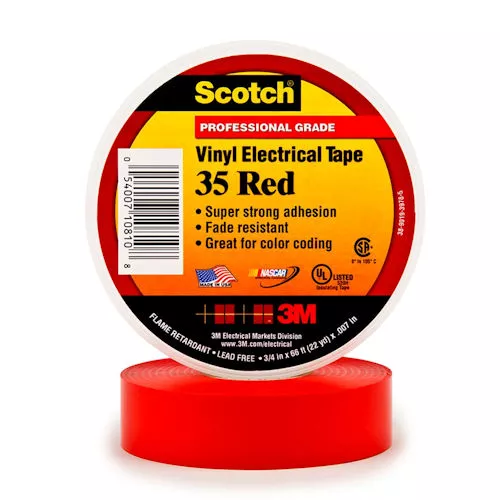 3M 7000006094 3/4" x 66ft Scotch Vinyl Color Coding Electrical Tape 35, , Red (10 rolls/carton - 100 rolls/case)