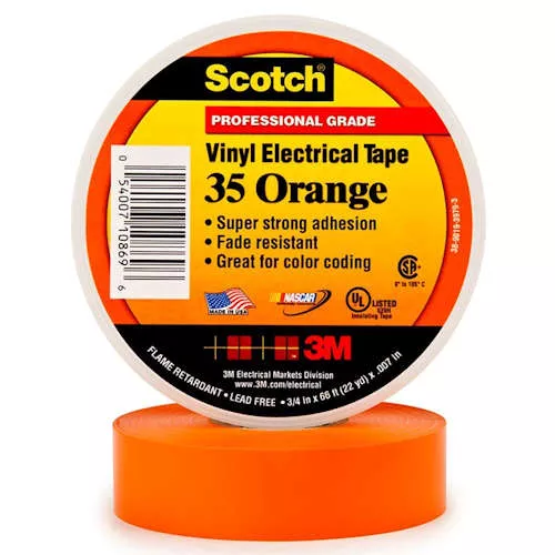 3M 7000031581 3/4" x 66ft Scotch Vinyl Color Coding Electrical Tape 35, Orange (10 rolls/carton - 100 rolls/case)