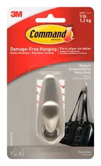3M Command 3-1/4 In. L Brushed Nickel Metal Medium Forever Classic Coat/Hat Hook 3 Lb. Capacity