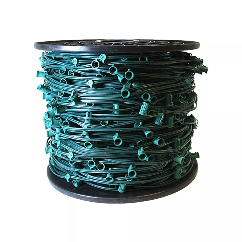 American Lighting C9 Socket Stringer, 100 ft, 12in Spacing, Green