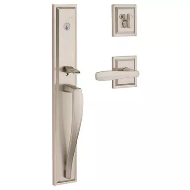 Baldwin Prestige Torrey Pines Single Cylinder Handleset with Torrey Lever and Square Bevel Interior Rose