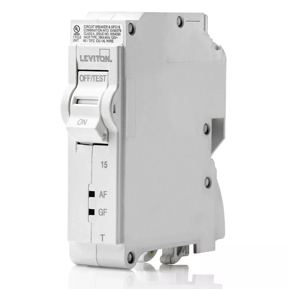 Disjoncteur thermomagnétique Leviton unipolaire 15 A 120 V AFCI/GFCI, modèle LB115-DFT
