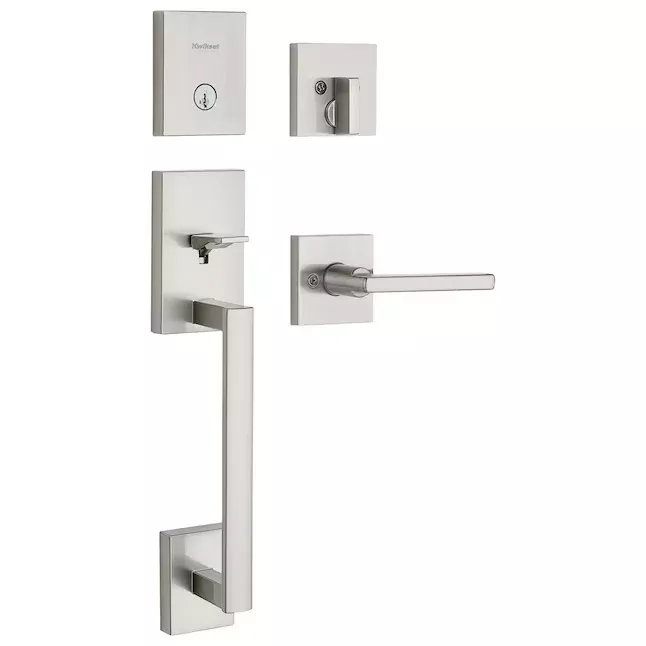 Kwikset Signature Series San Clemente Satin Nickel Single-Cylinder Deadbolt Entry Door Handleset with Halifax Lever and Smartkey