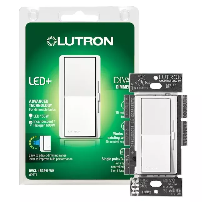 Lutron Diva Single-pole/3-way LED Rocker Light Dimmer Switch, White