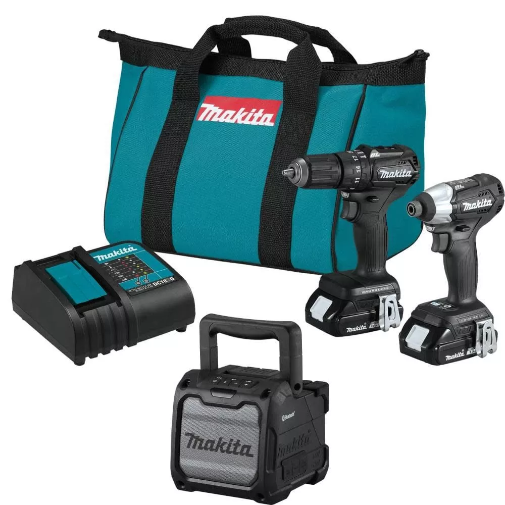 Makita CX203SYBXRM 18V LXT Lithium-Ion Sub-Compact Brushless Cordless 2 Pc. Combo Kit, XFD15ZB, XDT18ZB, bag (1.5Ah) + XRM08B