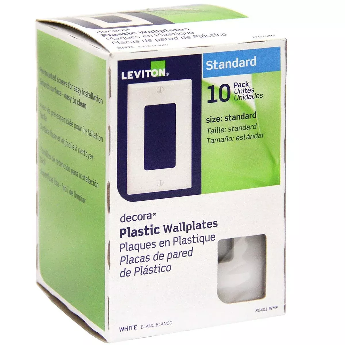 Plaque murale décorative Leviton simple en plastique – Blanc (paquet de 10)